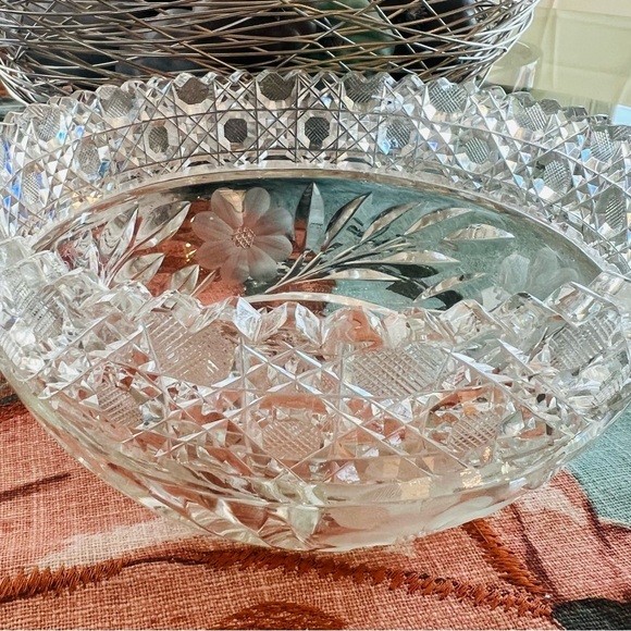 American Brilliant Other - American Brilliant Period Cut Glass Bowl – Floral & Hobstar Design
